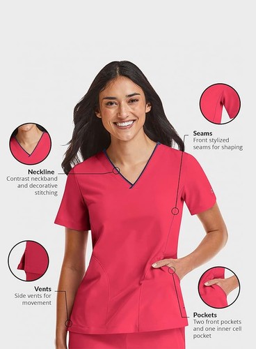 Top para mujer Maevn 4510 Matrix Impulse contraste cuello en V 3 bolsillos tallas XXS a 3XL - Imagen 22 de 25