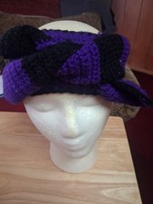 Long New Black And Purple Colors Handmade Crochet Headband And Scarf Gift