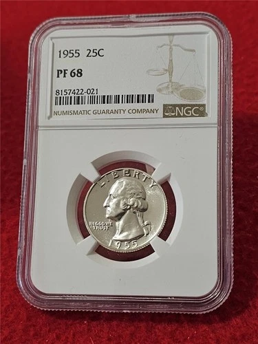 1955 PROOF WASHINGTON SILVER QUARTER   NGC PF 68    NO SPOTS     #T0565
