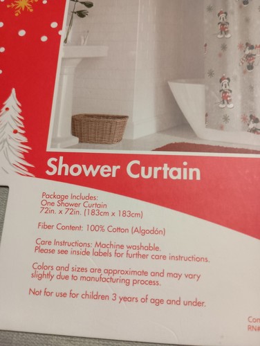 DISNEY MICKEY & MINNIE MOUSE HOLIDAY lCHRISTMAS FABRIC SHOWER CURTAIN New 2021 - Picture 4 of 4