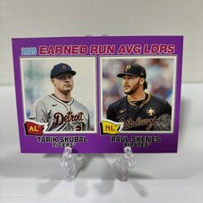 2026 Topps Heritage #7 2025 ERA Leaders Paul Skenes/Tarik Skubal Light Purple