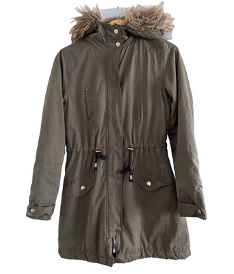 Matalan Papaya Weekend Khaki Green Parka Jacket UK 8 Hooded Faux Shearling Lined