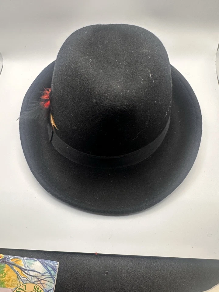 De colección Apt9 Hombre Fedora Negro Con Sombrero de Pluma Talla 7-1/2 A-7 Foto 2 de 4