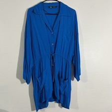 Zara Women’s Blue Button Up Shirt Dress Size Small Long Sleeve Flowy Fit
