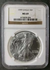 1999 $1 American Silver Eagle Dollar NGC MS69