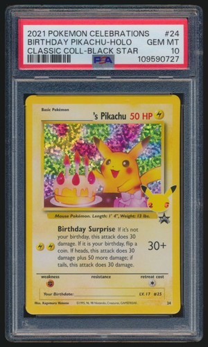 2021 Pokemon Celebrations Birthday Pikachu Holo Classic Black Star #24 PSA 10