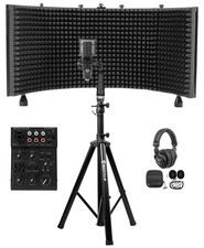 Rockville Pro Recording Kit w/Mixer Studio Mic Isolation Shield Headphones Stand