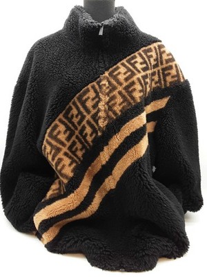 Fendi Black Brown Logo Wool Shearling Zip Up Coat Size Italian 58