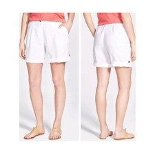 NWT Eileen Fisher Organic Linen Button Roll Tab White Shorts Size 10