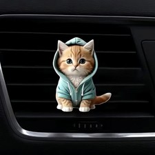 Cute Kitten Hoodie Car Air Vent Clip Freshener Acrylic Aromatherapy Decoration