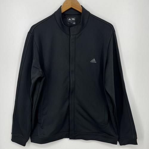 Adidas Track Jacket Men's Size L Black Full Zip Mock Neck Logo Polyester - Picture 1 of 9