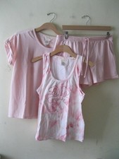 Lucky Brand Tee Tank  Short 3 Piece Pajama/ Lounge Set PInk M 1365 