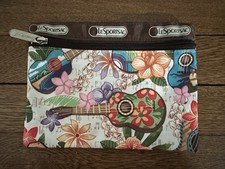 LeSportsac Hawaiian Melena Ukulele Floral Travel Pouch 6.75 X 7.5 Excellent