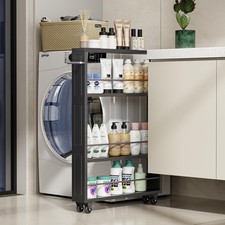 Rolling Storage Cart 4-Tier Black Kitchen Cart with Wheels, Slim Storage Cart...