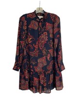 Ann Taylor Loft XS Paisly Peasant Dress Tunic Black Red Boho Cottagecore