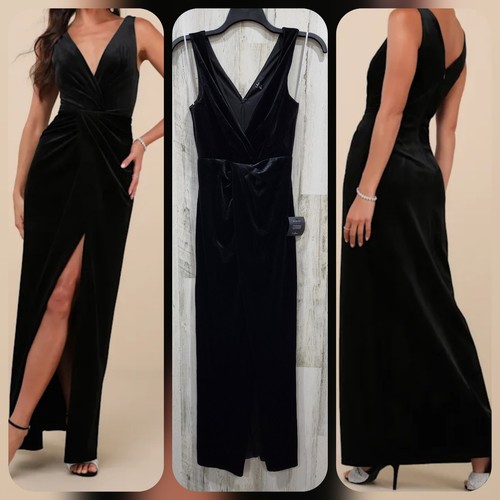LULUS wunderschönes schwarzes Abend-Maxikleid Samt Twist Front Größe SMALL **NEU** - Bild 1 von 12