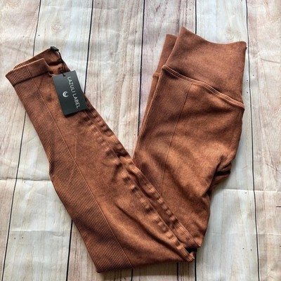 Lazuli Label V-Seam Ribbed Leggings Size S Brown Copper High Waisted Zip Ankle