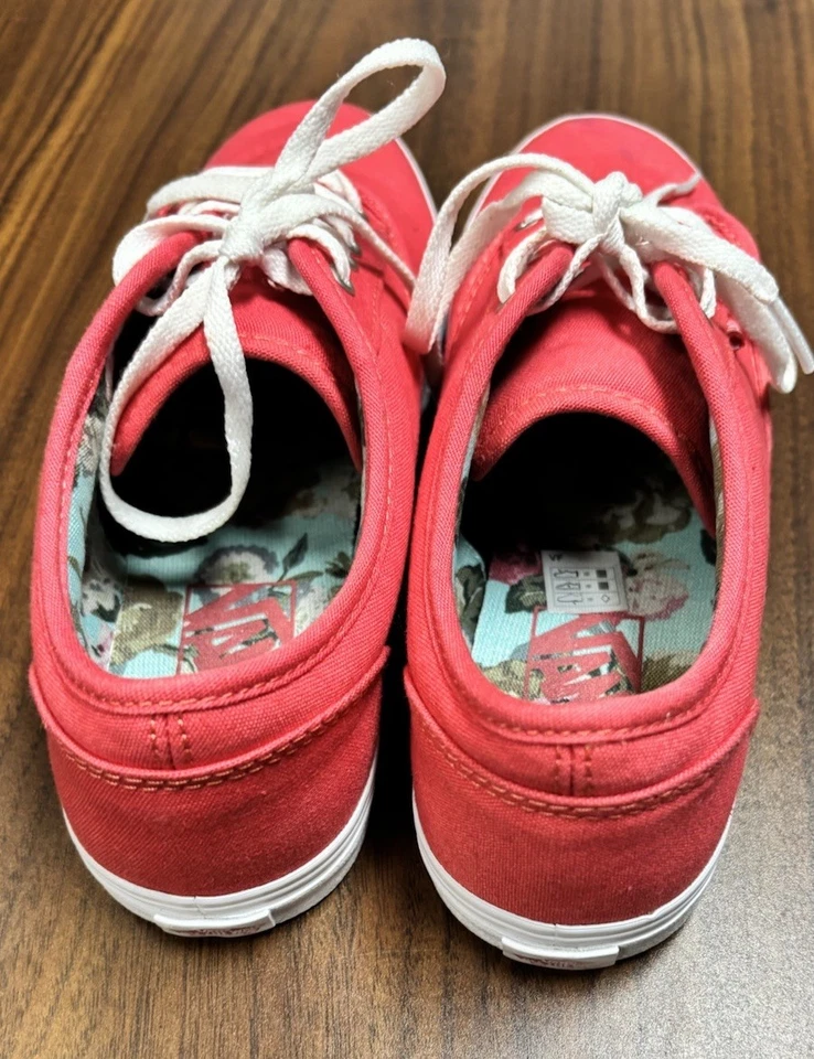 Vans Sneakers Womens 7.5 Bright Coral Pink Canvas Lace Up Skate Shoes TB4R - Image 2 of 4