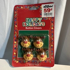 Set Of 4 Vintage Christmas Button Covers Reindeer NIP