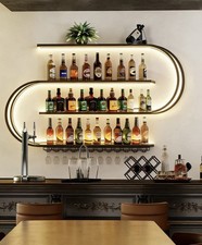 47.2in Large Wall Mounted Wine Rack with Light, 4-Tiers Half Round Wine Rack ...