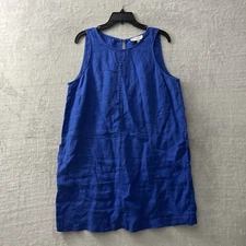 Michael Stars Womans Tank Dress Blue Solid Large Linen Sleeveless Round Neck