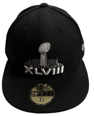 NEW ERA NFL Super Bowl XLVIII NY/NJ 2014 Fitted Black Cap 7 1/8 Mens  **NEW**