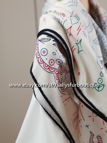 Sallys 70% Cashmere & 30% Silk Wrap Scarf Carriage Print Double Face Shawl 53" - Picture 24 of 65