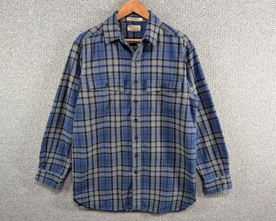 LL Bean blau kariert Tartan Sämisch Tuch Hausarbeit Worker Outdoor Knopfleiste Hemd M