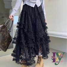 NWT BellanBlue Black Swiss Dot Maxi Skirt XL Lace Ruffle Whimsigoth Dark Romance