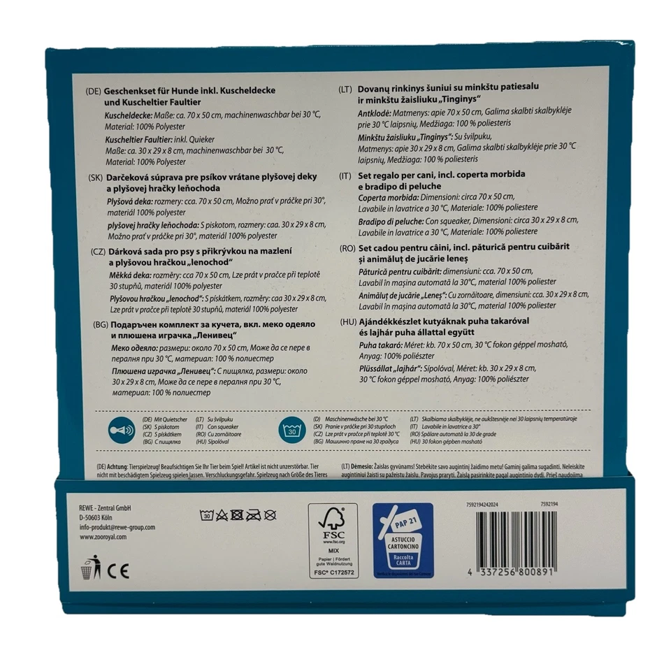 Hunde Geschenkset Kuscheldecke + Faultier Kuscheltier Spielzeug mit Quietscher✅ - Bild 2 von 4