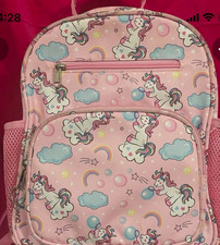 Girls large Pink Multicolor Unicorn Rainbow Stars Polyester Zip Backpack