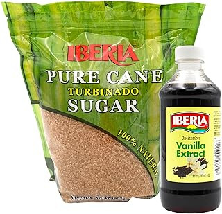 Iberia Pure Cane Turbinado Raw Sugar, 32 Oz. + Iberia Imitation Vanilla Extra...