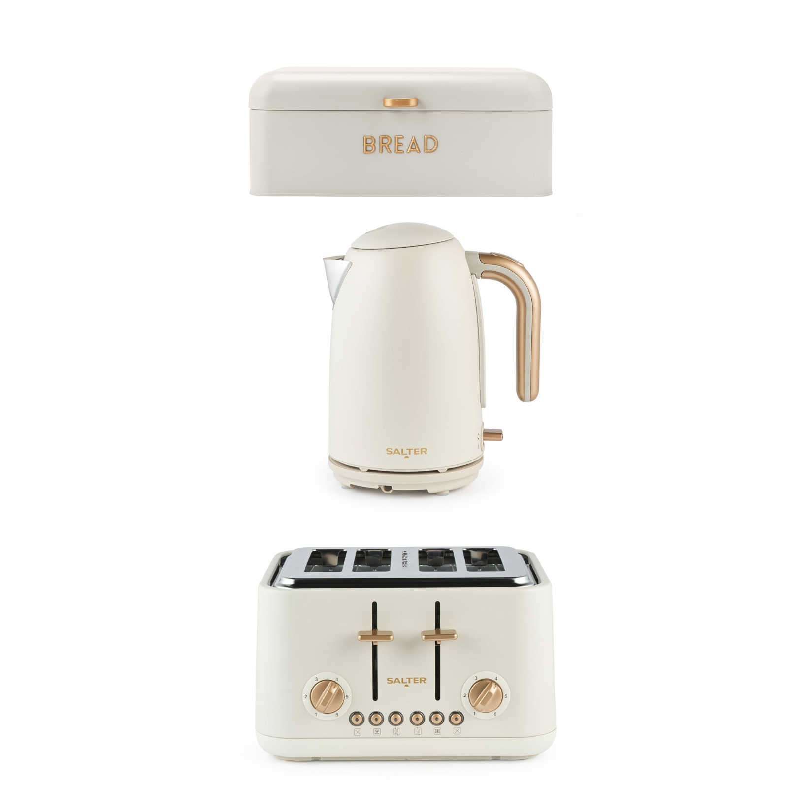 Salter Pebble 1.7L Fast Boil Kettle, 4-Slice Toaster & Bread Bin Stone Set