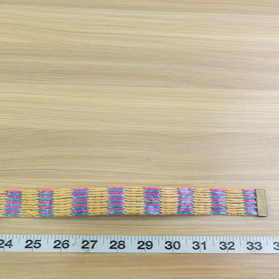 Vintage Woven Stripe Belt Womens Small Pink Blue Natural Straw Eco Boho Holiday - Image 2 of 4