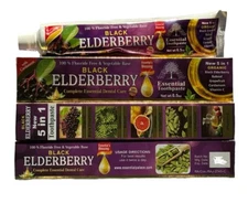 6 Pk BLACK ELDERBERRY Toothpaste By Essential Palace 5 in 1, 100% Fluoride Free