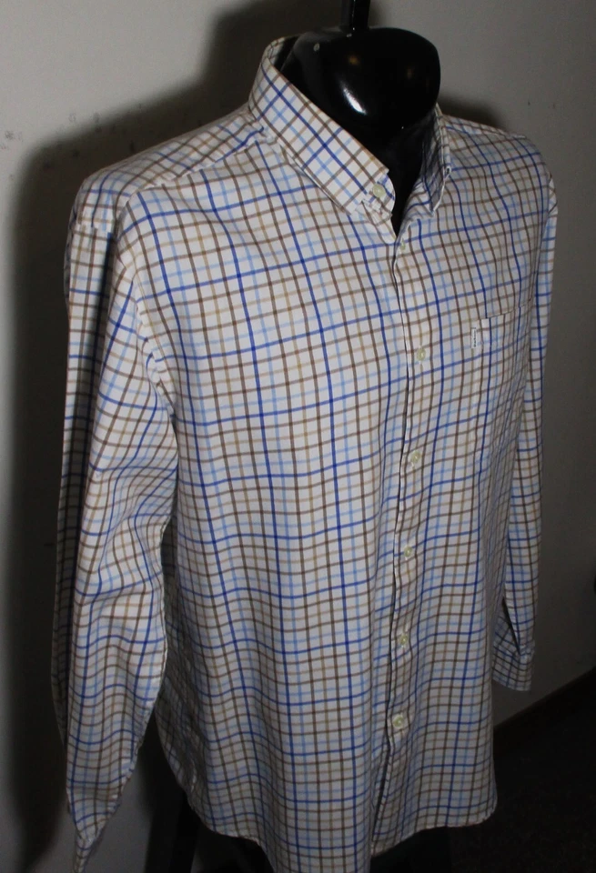 BARBOUR Beige w/ Blue Brown Long Sleeve "Odell" Shirt Size L - Image 3 of 4
