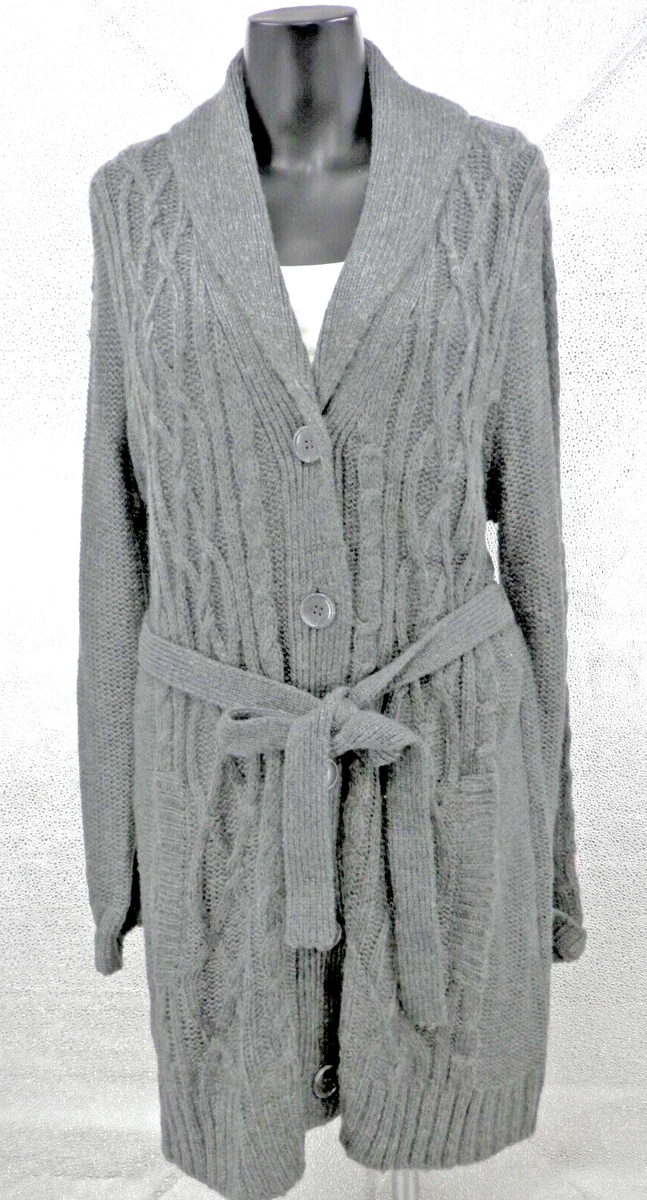 Faded Glory Cardigan Sweater Size XL Button Up Acrylic Long Belted