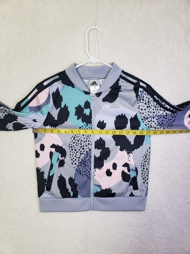 Adidas Sweatshirt Girls Large Gray Printed Fleece Long Sleeve Full Zip Active 14 - Picture 8 of 19