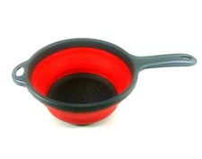 Collapsible Silicone Strainer Folding Colander with Handle Easy Clean Red