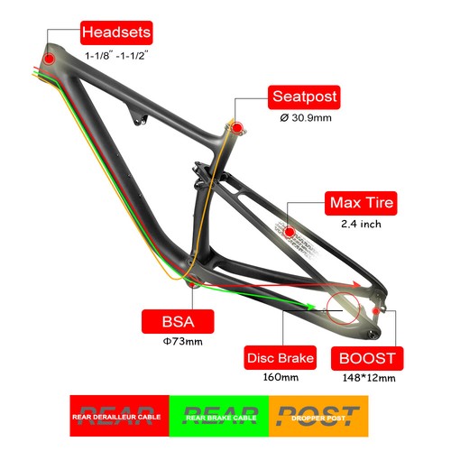 Airwolf Carbon MTB Cyclocross Fahrradrahmen Aufhängung 29er Boost 148*12 mm Kristall - Bild 8 von 34