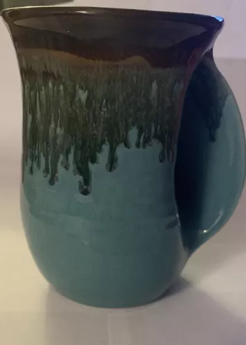 NEHER ART POTTERY COFFEE TEA MUG GREEN BROWN SIGNED  2017