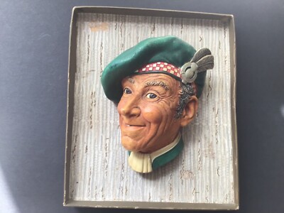 Vintage Bossons JOCK Chalkware Kopf Wandbehang Großbritannien 1961 Artware, 5''.