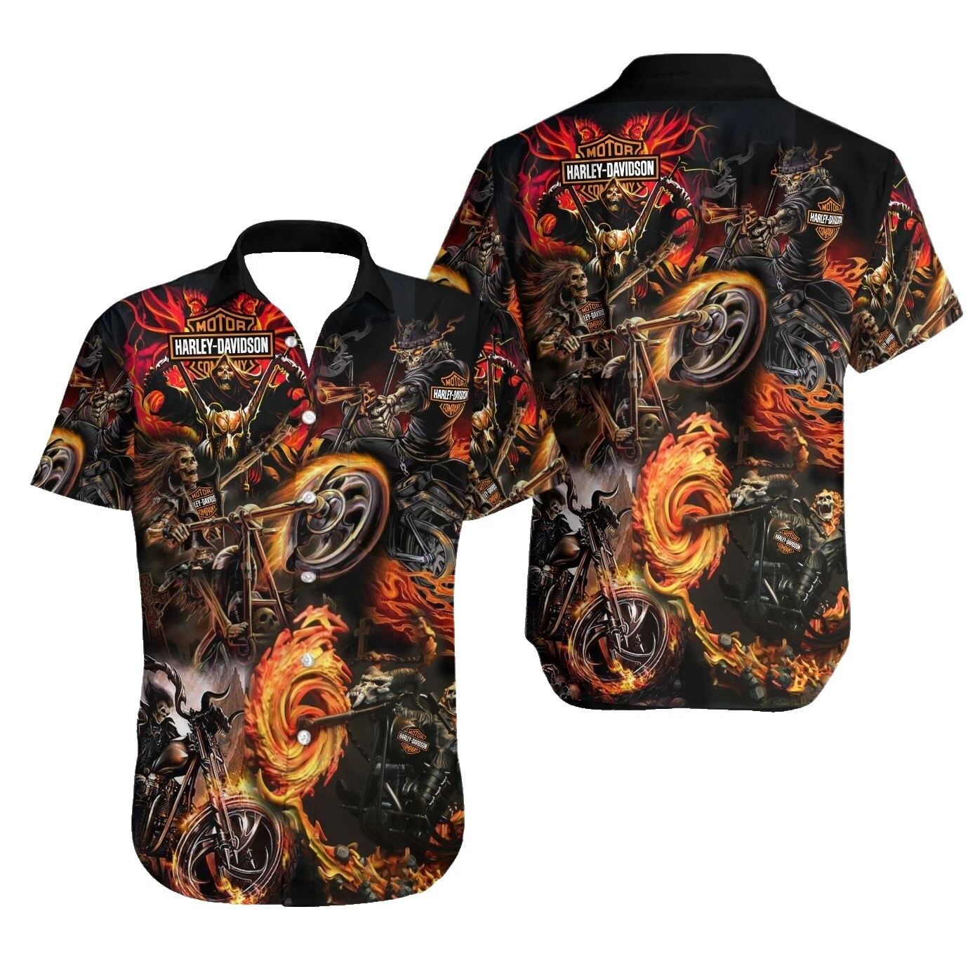 Camisas para hombre Harley-Davidson informales hawaianas de poliéster con botones
