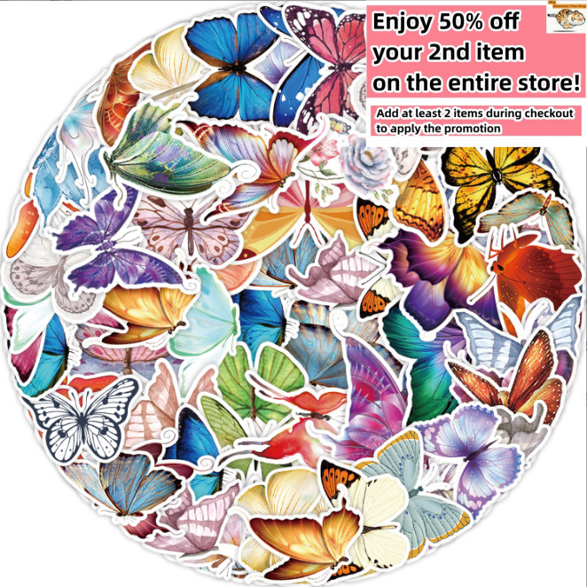 50pcs Waterproof Vinyl Stickers Butterfly Luggage Phone Lapt