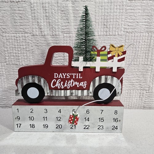 Red Truck W/tree Days til Christmas Countdown Advent Calendar Table Top Wood New - Picture 1 of 6