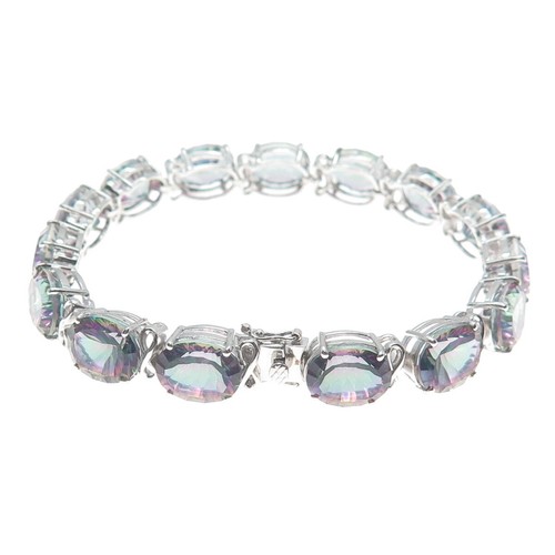 JH YOUNG 925 Sterling Silver Real Mystic Topaz Gem Tennis Link Bracelet 7.75" - Picture 5 of 8