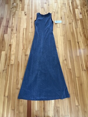 EN FRANCAIS Sz 8 NWT Navy Blue & Silver Sparkly GOWN Maxi Evening Dress shimmer