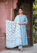 Floral Printed Cotton Anarkali Kurta Set by YASH GALLERY, Plus Size Green Kurta