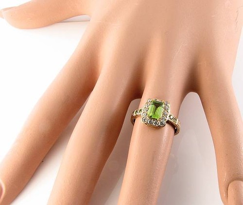 9CT 9K GOLD PERIDOT DIAMOND CLUSTER ART DECO INS RING Size O FREE RESIZE - Picture 5 of 5
