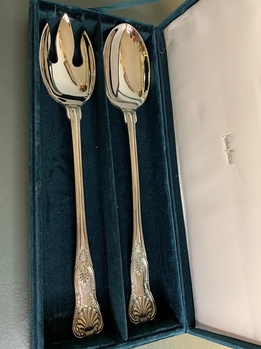 Neiman Marcus Godinger Silver Plated Spoon Set Green Velvet Box Wedding Gift